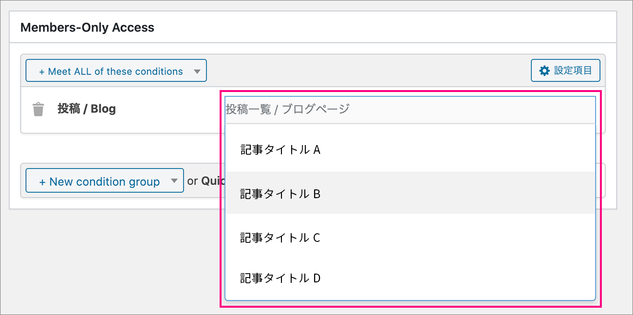 「Access Contions」の設定画面
