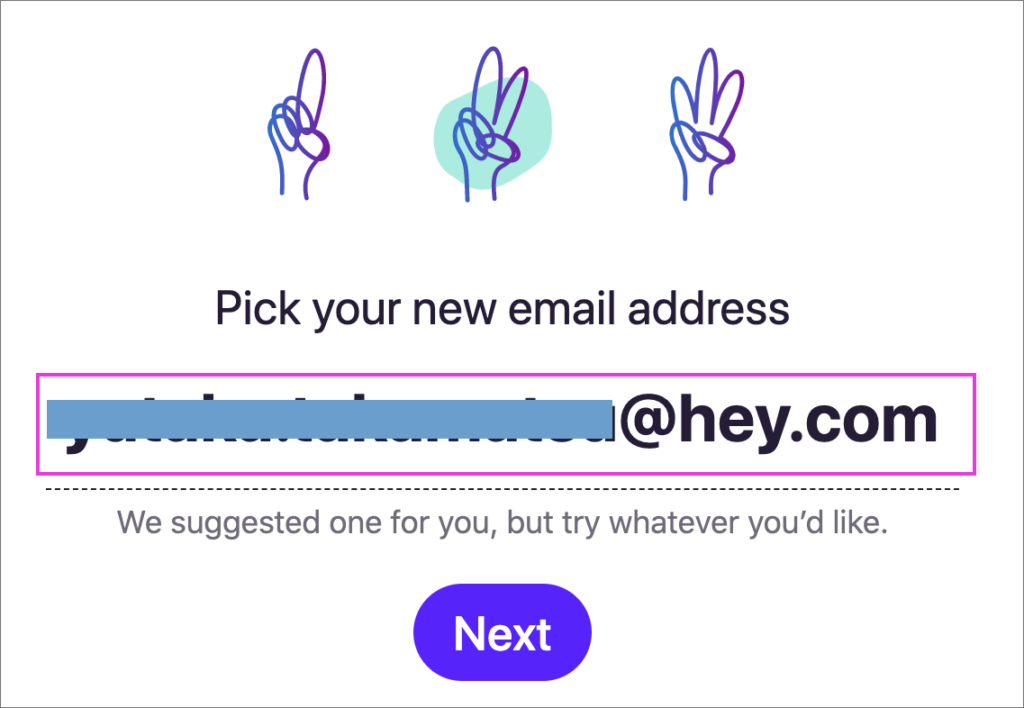 「Hey Email」のメールアドレス設定画面